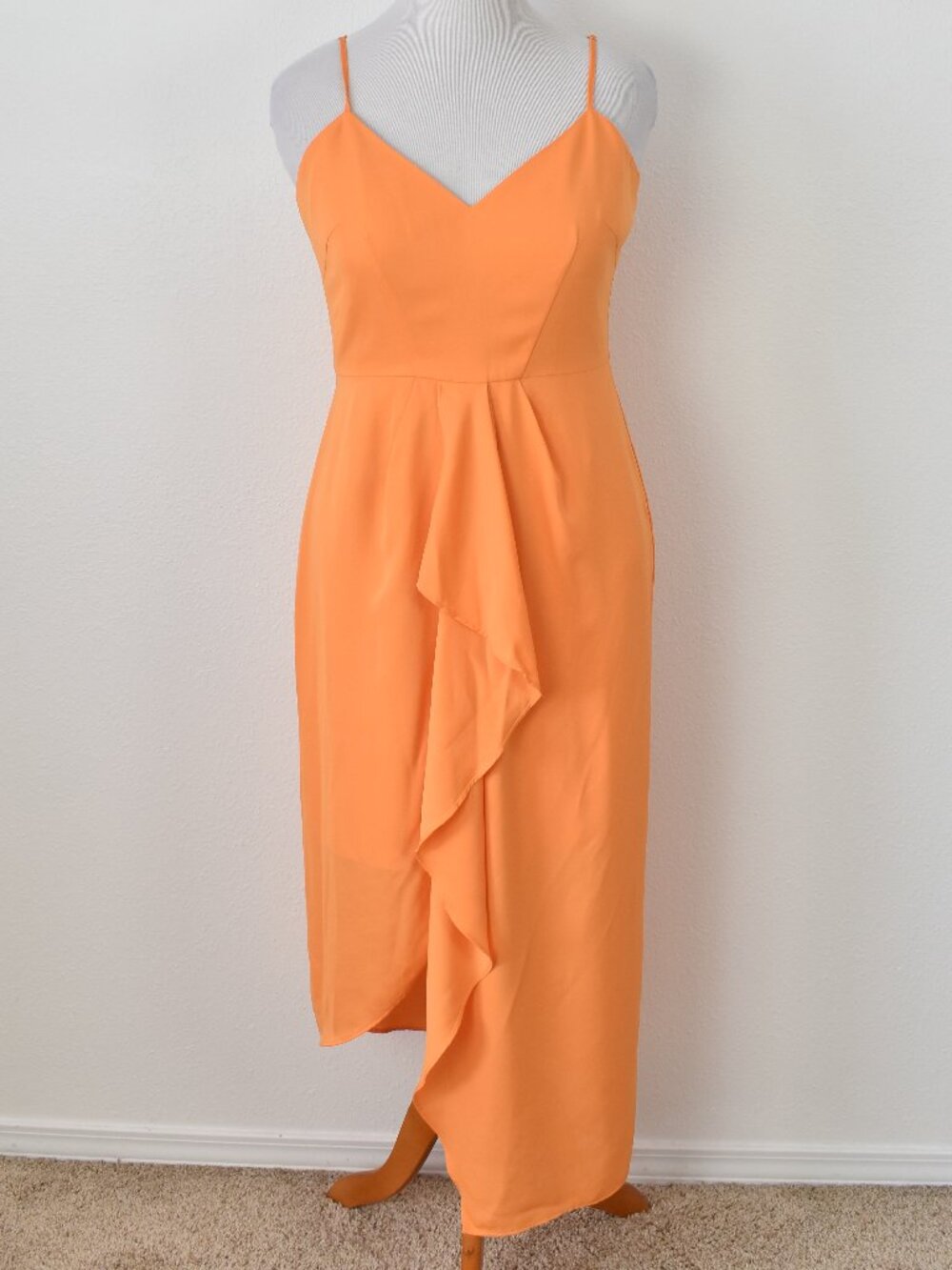 Gianni Bini Monique Ruffle Midi Dress Papaya Orange - 12 - Picture 3 of 9